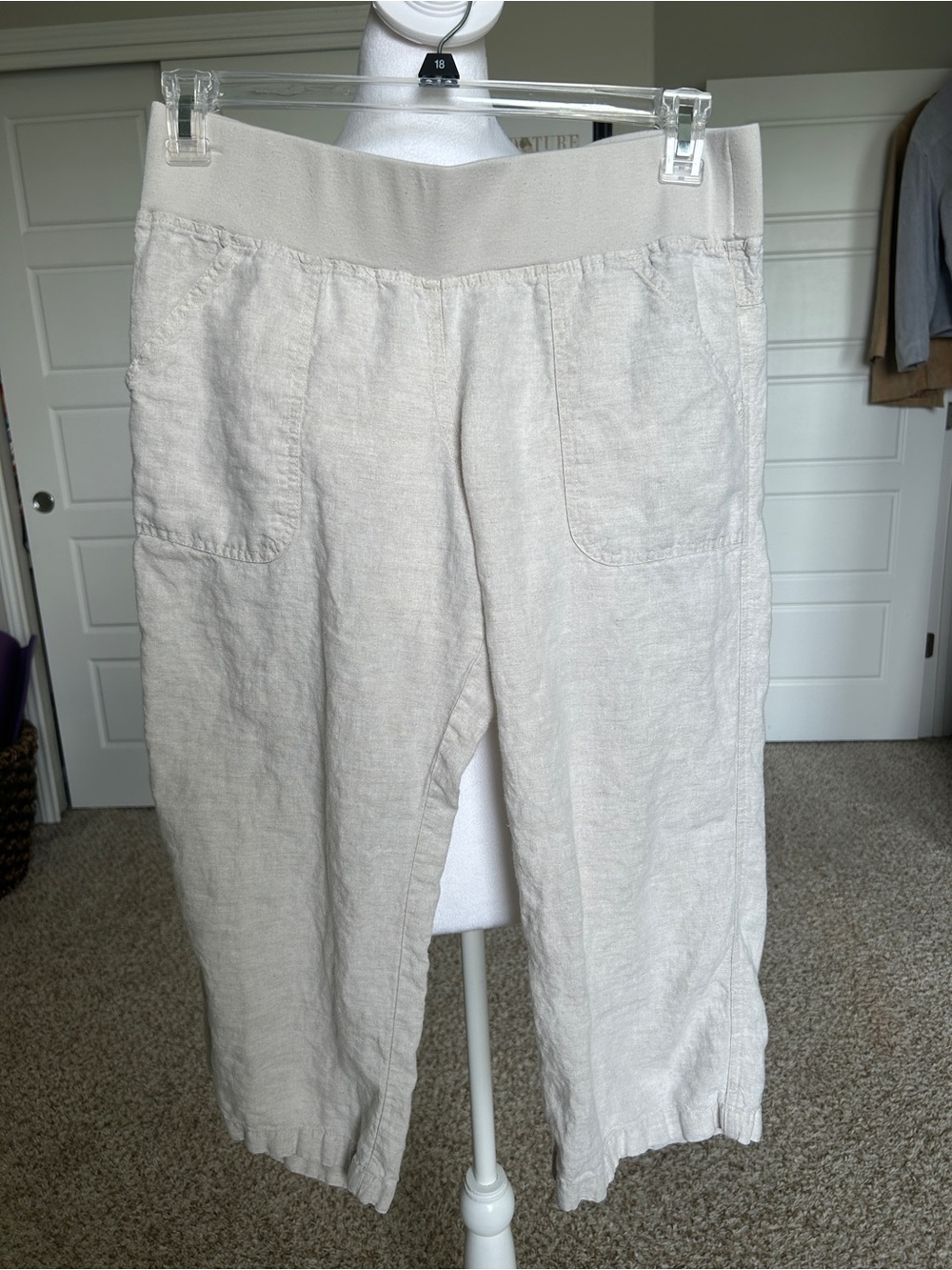 ALLEN ALLEN Linen Capris Pedal Pushers Cropped Pants Tan Khaki Women’s Size M
